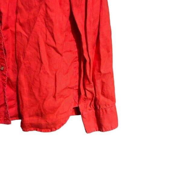 Lauren Ralph Lauren Top Womens Large Orange Linen Button Up Long Sleeve Blouse - Picture 5 of 8